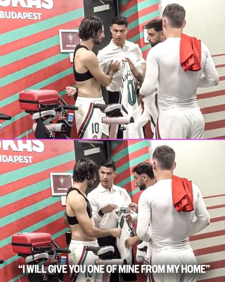 直播吧-球衣已经跟别人换了，C罗向索博承诺：我把我家里的一件给你